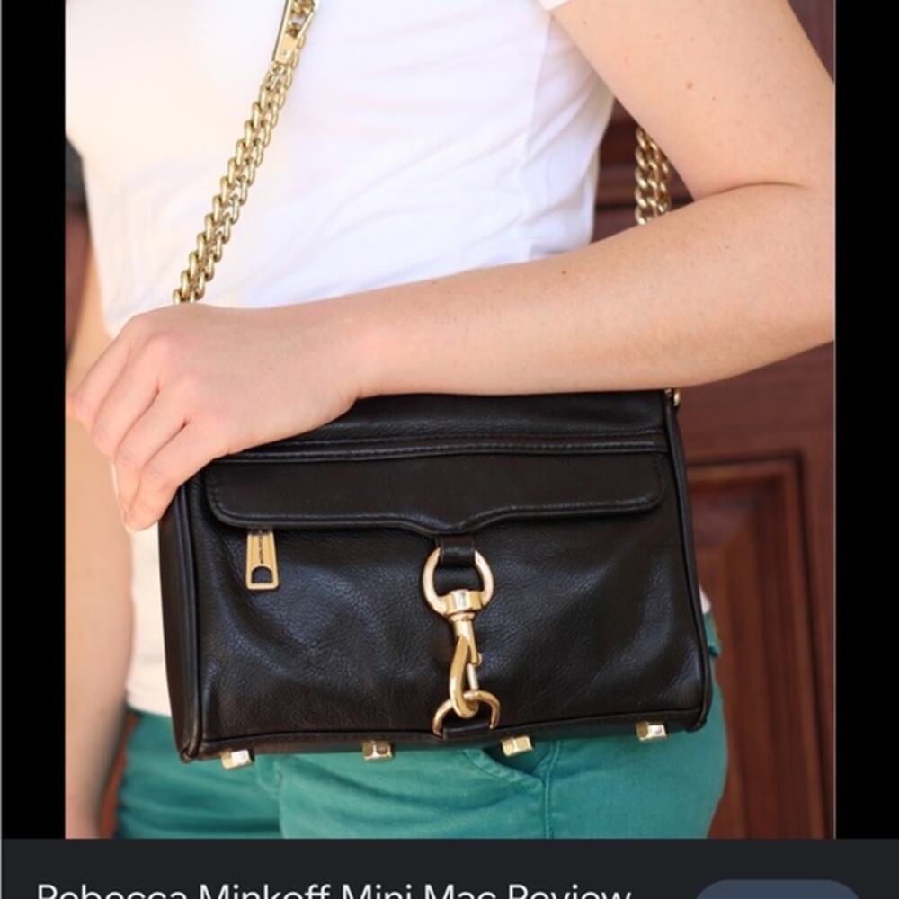 Rebecca Minkoff Black Mini MAC Crossbody Bag Purse Gold Detachable Chain Strap